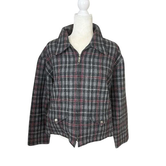 Fashion Bug Jacket Womens Size M Gray Wool Windowpane Plaid‎ Y2K Clueless Preppy - Picture 8 of 16